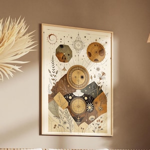 Arte de parede celestial mística – Impressão digital de astrologia vintage, decoração boho cósmica