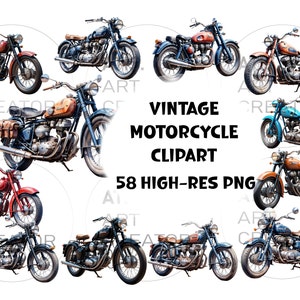 Classic Motorcycle Clipart, Vintage Motorcycle PNG, Vintage Bike Clipart, Classic Bike PNG, Motorbike Clipart, Biker Clipart, Bike Scrapbook