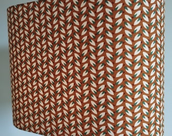 triangle lampshade in brown patterned fabric, modern, table lamp, suspension, ceiling light, light fixture