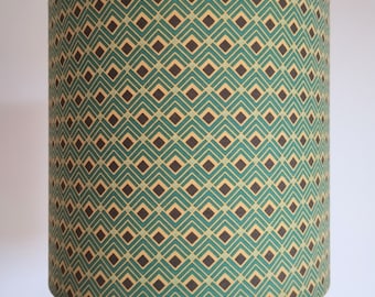 green and yellow cotton fabric lampshade, abstract pattern, modern, table lamp, suspension, ceiling lamp, round light