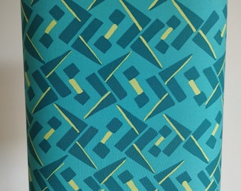 square lampshade in patterned blue fabric, modern, table lamp, suspension, ceiling light, light fixture