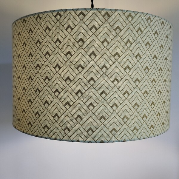 green and gold cotton fabric lampshade, modern, table lamp, suspension, ceiling lamp, round light, geometric shape