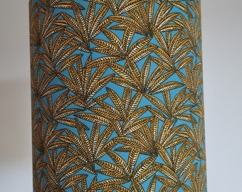 modern and unique lampshade in blue fabric with plant motifs which can be used as a suspension to decorate your interior