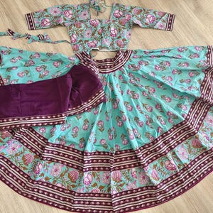 cotton gopi dress Set in Turquoise With Purple 40 Dreamy Bohemian Outfit TAILORING SERVICE:TAILORED / TOLAN [SEWN] - WITH HIJAB commonno-M9016 Lehenga