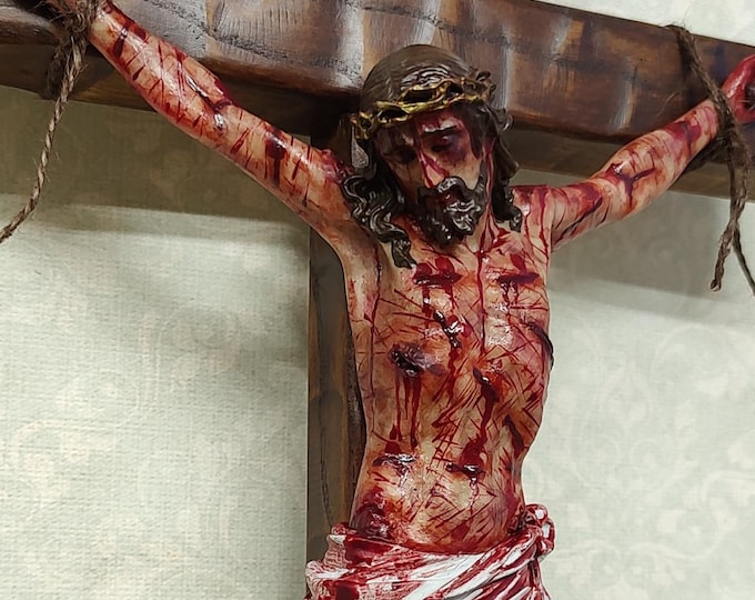 Handmade Passion Crucifix - Realistic Jesus Figurine, Ash Wood Cross