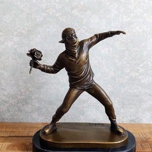Bronze Banksy Flower Thrower Sculpture – Contemporary Art Statue, Modern Bronze Banksy Decor - Banksy Statue