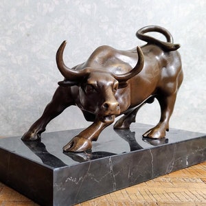 Bronze Bull Sculpture on Marble Base - Signed Milo Figurine
