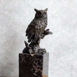 Picture of Owl Sculpture on Marble Base A Symbol of Wisdom and Wildlife Art - Etsy