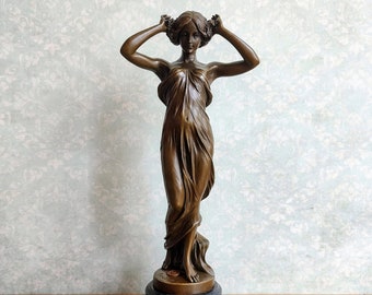 Bronze Wood Nymph Statue: Forest Goddess Sculpture - Art Nouveau Style