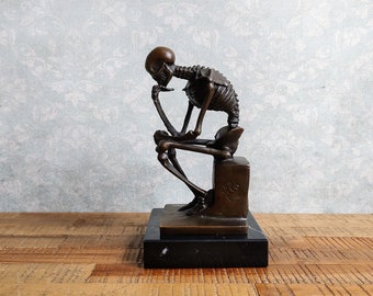 the Thinker Skeleton statue Bronze Sculpture Walking Dead Corpse Vintage Home Decor Signed Sculpture Human skeleton sculpture after Rodin