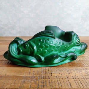 Vintage Czech Malachite Glass Bowl with Fish Decor Heinrich Hoffmann - Schlevogt Czechoslovakia Glass, Bohemia Art Deco Gablonz Sudetenland