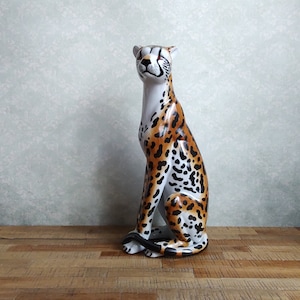 Graceful Seated Leopard Statue - Elegant Leopard Sculpture - Thoughtful Gift Accent Wild Cat