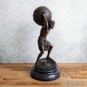 Bronze Atlas Sculpture: Greek Titan Holding Globe
