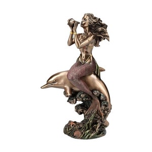 Mermaid Figurine Riding a Dolphin Enchanting Ocean-Themed Decor and Gift