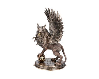 Griffin Figurine on a Round Base, Winged Lion Sculpture, Mythical Home Decor