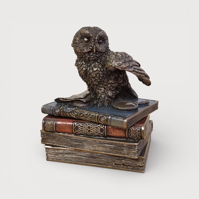 Owl Keepsake Box Hidden in Books – Vintage Scholar Owl Trinket Box – Small Storage Box &