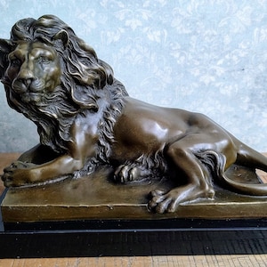 Lion Bronze Sculpture on Marble Base - Majestic Sculpture, a Luxurious Bronze Figurine Fireplace Decor