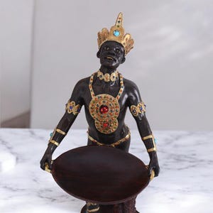 African with Tray Hand-Painted Figurine with Gems, Historical Style African Decor - Contemporary African Art - Colonial Baroque Art - Gift
