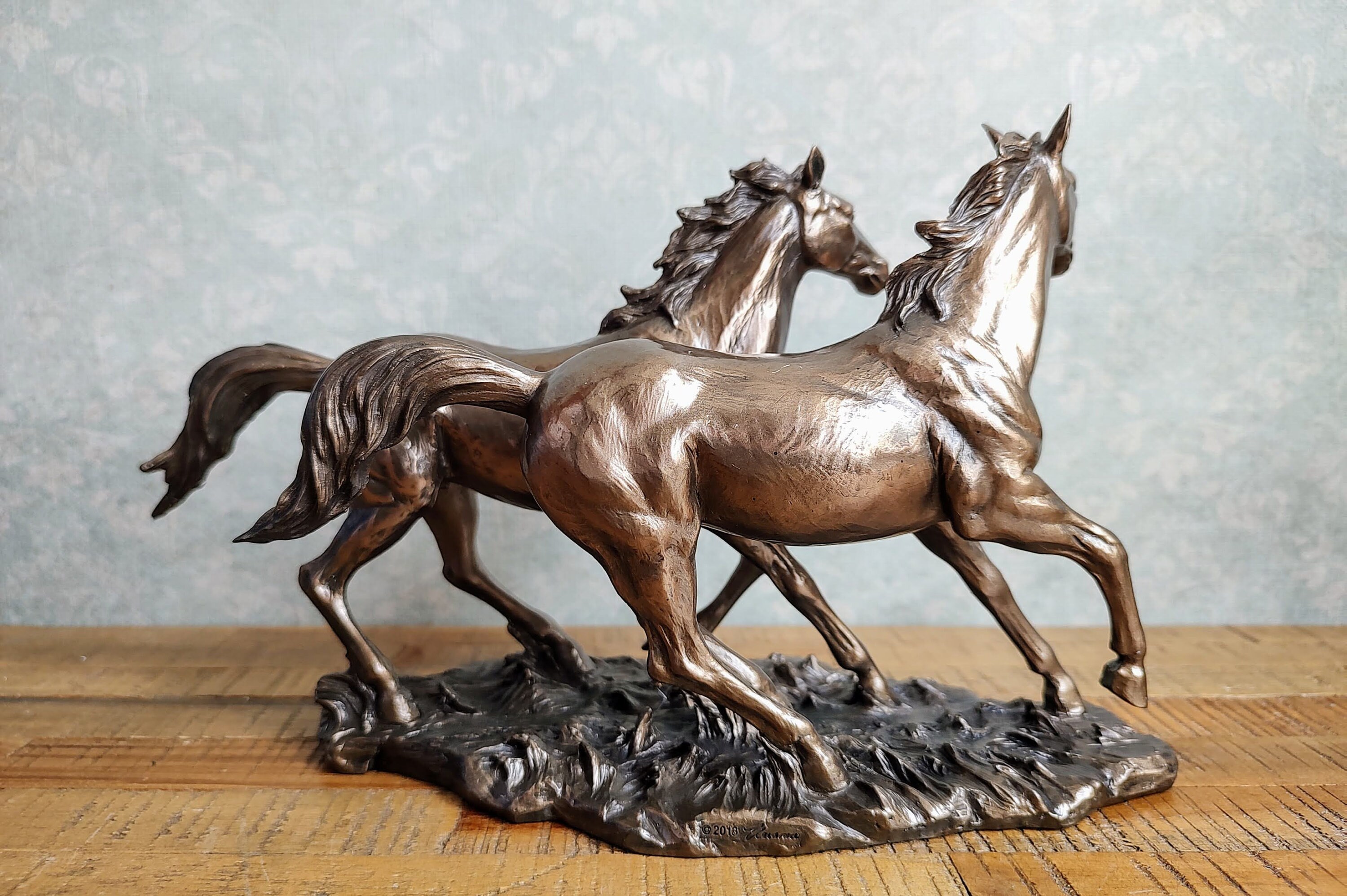 Sculpture Fer Style Antique - Couple De Chevaux Pour Jardin/Intérieur - 38cm (16kg)
