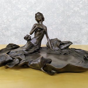The Nymph Platter Decorative Tray - Jewellery Ring Tray - Bronze Plateau Woman with Dress - Art Nouveau - Bronze Statue - Gift for Wedding
