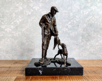 Bronzen Jager en Hound Sculptuur Bronzen Jacht Standbeeld Jacht Decoratie Archibald Thorburn Sculptuur Jager met Hond Beeldje Jacht