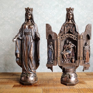Madonna Figur Triptych Home Altar with Sacred Sculpture Religious Catholic Gifts Religious Gifts Lady of Grace Polyptych Pieta