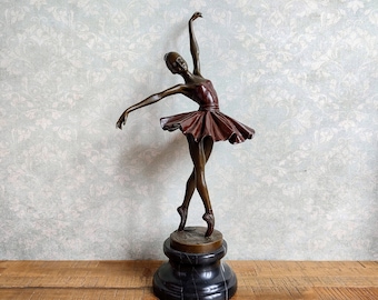 Ballet Dancer Bronze Sculpture on Marble Base - Ballerina Statue