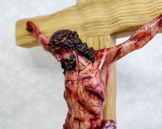 Realistic Crucifix The Passion of the Christ 19.7 in - Hand Carved Cross - Christ Wound For Meditation - Passion Crucifix