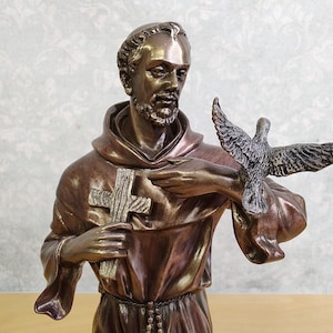 Saint Francis of Assisi Figurine: Bronze Finish Catholic Decor