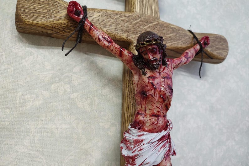 Crucifijo de Jesús, La Pasión de Cristo, Arte católico realista hecho a mano, Regalo religioso imagen 3