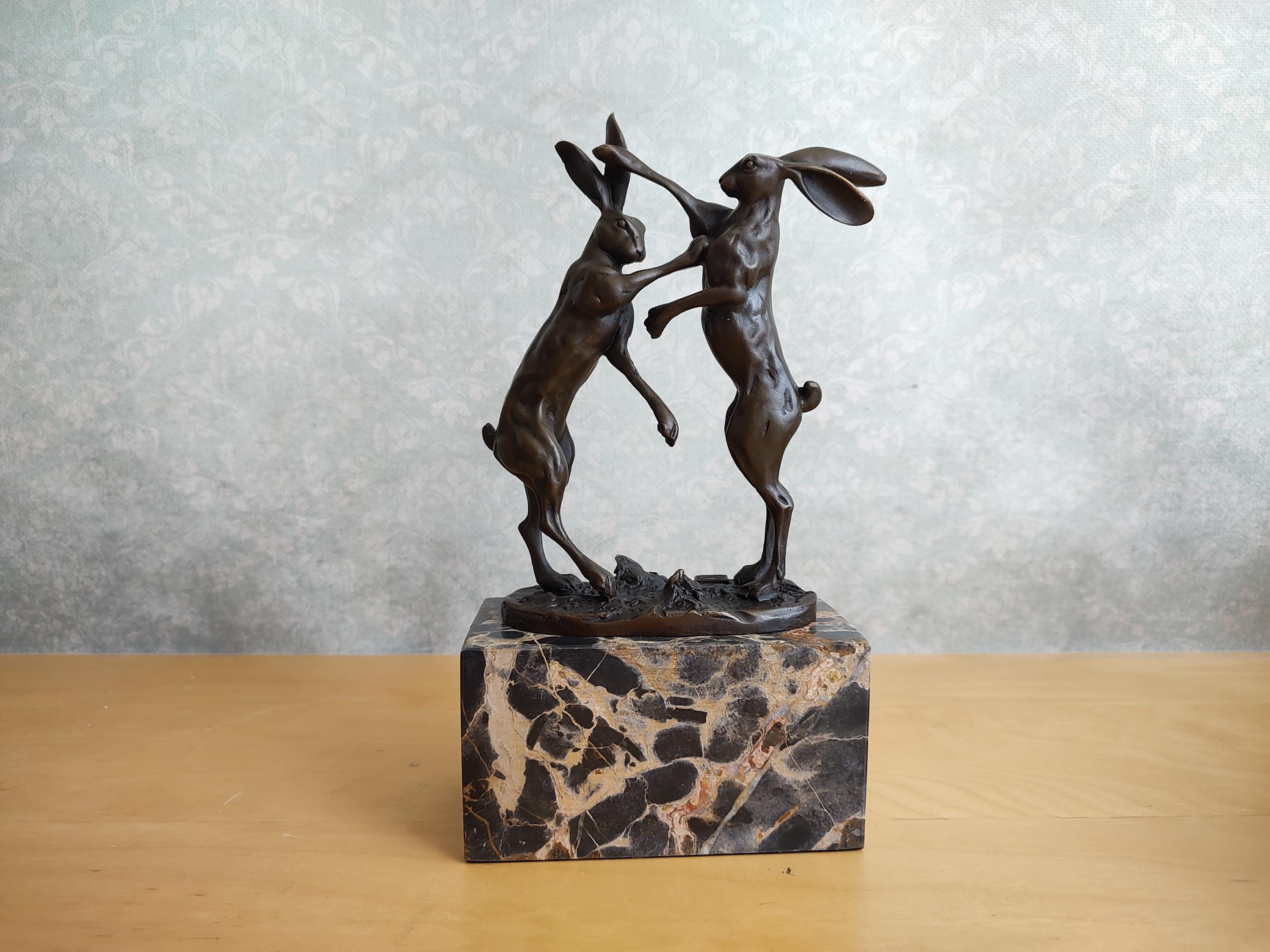 Bronze Boxing Hares Sculpture, Rabbits Bunnies, Unique Art Gift - Etsy