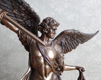 Large Saint St Michael Archangel Defeated Lucifer Statue Sculpture