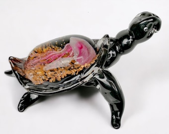 Turtle with Jellyfish inside the shell Glass Figurine Murano style glass sculpture Venetian glass home decor