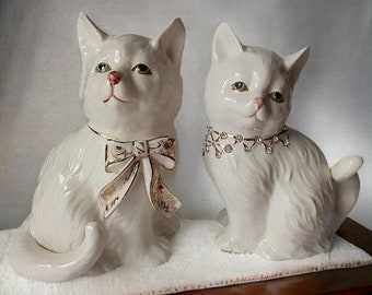 陶器の猫の置物：白い磁器の子猫セット - Etsy 日本