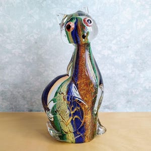 Cat Sculpture - Murano-Style Glass Italian Art, Ideal Cat Lovers Gift, Artistic Glass Figurine for Cat Decoration and Collection