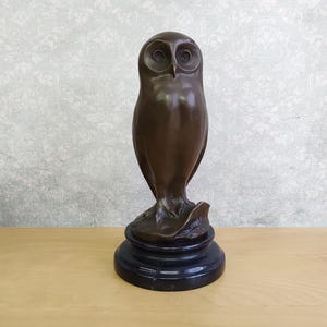 Art Deco Bronze Owl Sculpture | Vintage Milo Figurine on Marble Base
