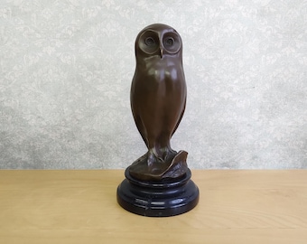 Art Deco Bronze Owl Sculpture | Vintage Milo Figurine on Marble Base