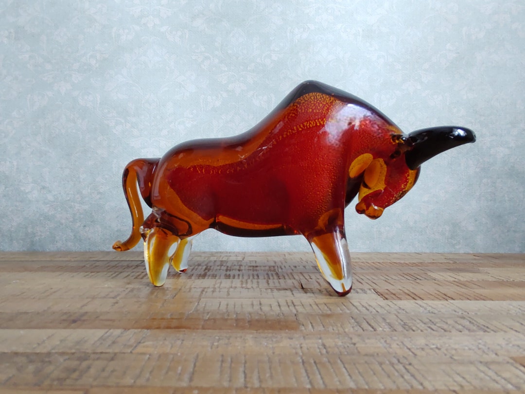 Bull Glass Figurine Murano Glass Bull Decorative Glass Artwork Colored