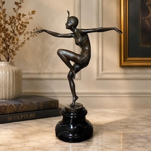 Escultura de bailarina de bronce Art Déco de Con Brio, estatuilla, estilo Ferdinand Preiss.