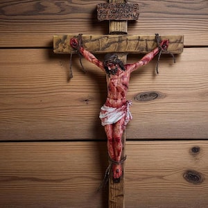 Passion Crucifix  19.7 in/ 50cm- Classic Cross Catholic Interior Decor - Realistic Crucifix Jesus - Hand Carved Cross Walnut Color