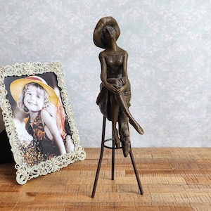 A Bronze Woman Sitting on a Barstool Figurine Luxury Art Deco Bronze Statue of Woman on Chair Sculpture
