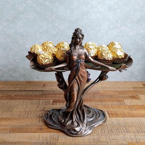 Bronze Coated Nymph Platter: Resin Lily Candy Dish, Jewelry Tray