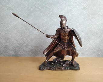 Hector Greek Warrior Statue – Trojan Hero with Spear and Shield – Bronze Finish Mythology Figurine Decor