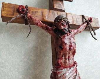 Handmade Passion Crucifix of Jesus Christ – Catholic Wall Cross – Wooden Christian Crucifix with INRI – Religious Home Decor – Catholic Gift