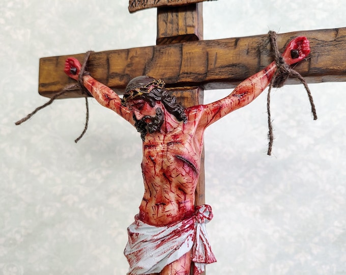 Realistic Crucifix Christ Wound For Meditation, 19.7" Wall Cross, Domestic Altar, Catholic Gift, Passion Crucifix, Handmade Wooden Cross