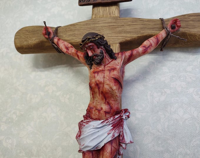 The Solemn Crucifix - Realistic Crucifix Christ Wound for Meditation  - The Crucifix of the Passion - Wall/Table Realistic Passion Crucifix