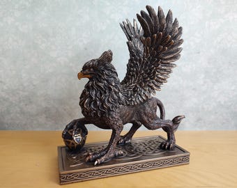Mythical Lion Griffin with Eagle Head Figurine - Winged Lion Statuette