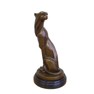 Elegant Bronze Panther Sculpture – Art Deco Big Cat Figurine – Handmade Feline Statue – Wild Animal Home Decor – Luxury Gift Idea