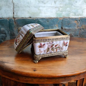 Hand-Painted Porcelain Box with Bronze Mounts - Butterfly & Floral Design - Art Nouveau Style Casket - Unique Home Decor Gift
