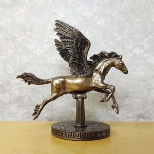 Pegasus Winged Horse Figurine Statuette with Zodiac Signs Base - Artistic Home Decoration - Handmade Gift Idea